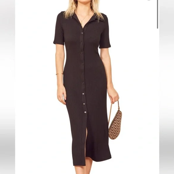 Reformation Betty Collared Button Ribbed Dress - Picture 4 of 4